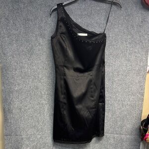 Kensie Black satin look One-Shoulder Dress with Stud and lace Accents dress 4